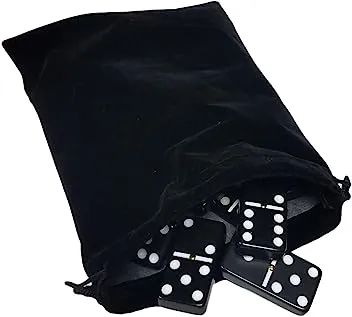 Marion & Co. Double Six Black Dominoes  with Spinners in Black Velvet Bag