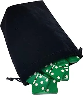 Marion & Co. Double Six Green Dominoes  with Spinners in Black Velvet Bag