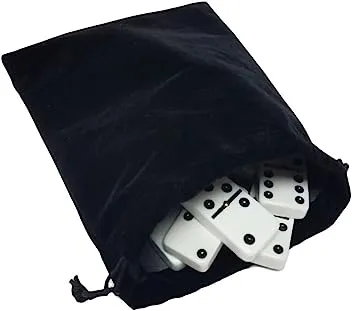 Marion & Co. Double Six White Dominoes  with Spinners in Black Velvet Bag