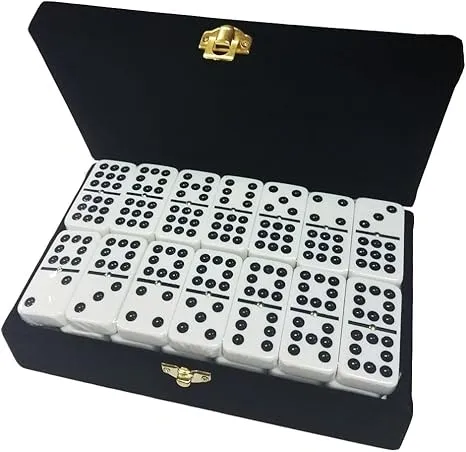 Marion Double 9 White Domino Set in Elegant Velvet Storage Box