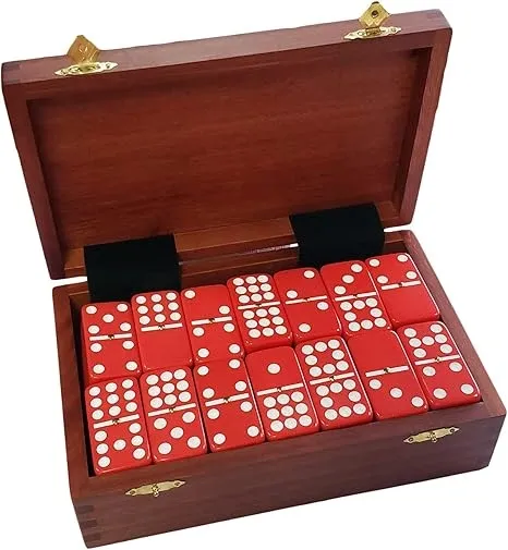 Marion Double 9 Red Domino Set Wood Box
