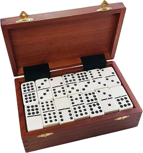 Marion Double 9 Whie Domino Set Wood Box