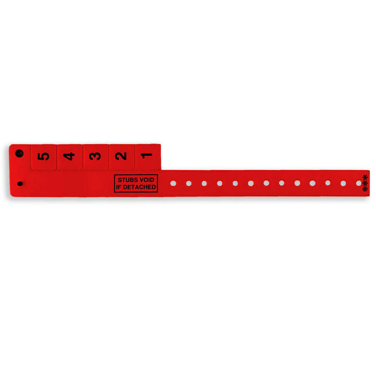 Vinyl 3/4" Multi-Tab Wristbands 5 Tab - Red (500 per box)
