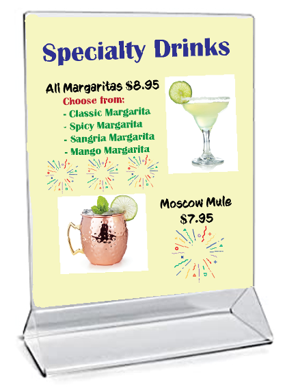 5 x 7 Clear Acrylic Table Tent Card Holder with Custom Insert