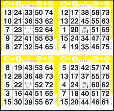4 on  Bingo Paper - 2,250 Sheets per Case