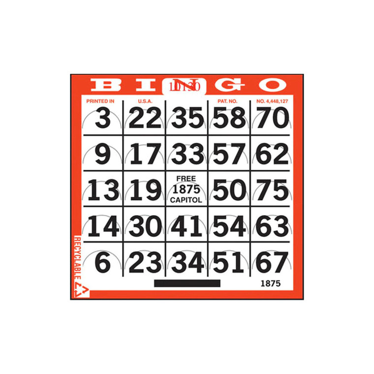 Push Out Bingo Cards, 6 On Horizontal (Case of 500)