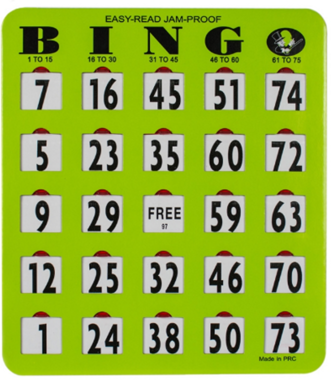 Fingertip Bingo Slide Cards: Easy-Read, 3/4 Inch Large Numbers, #EZ1 (per 50 cards) Fingertip Bingo Slide Cards: Easy-Read, 3/4 Inch Large Numbers, #EZ1 (per 50 cards)