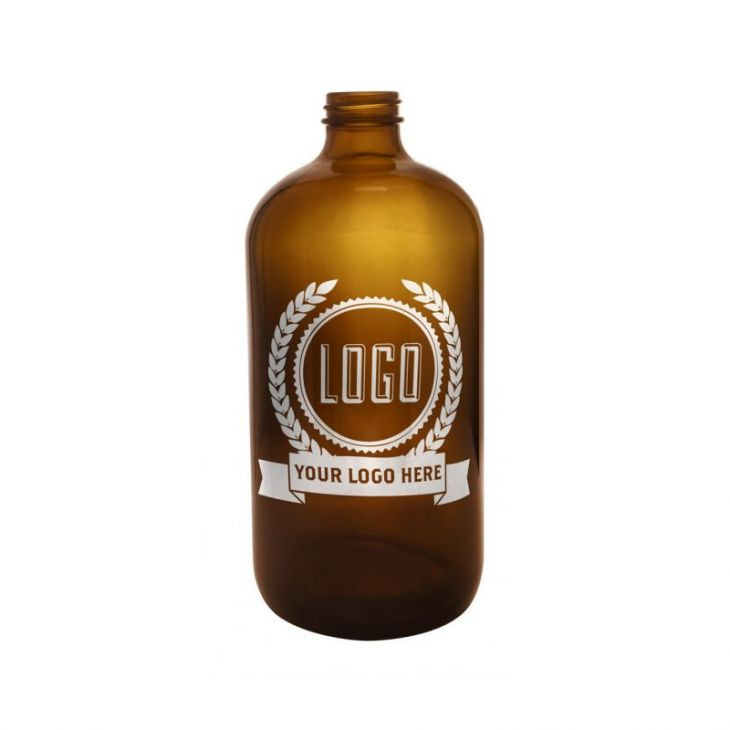32 oz Custom Boston Round Amber Growler with Closure Cap Included