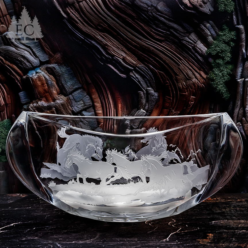 DANSK　記念クリスタルBOWL Stallions Pinched Crystal Bowl - Spirit of the West Collection