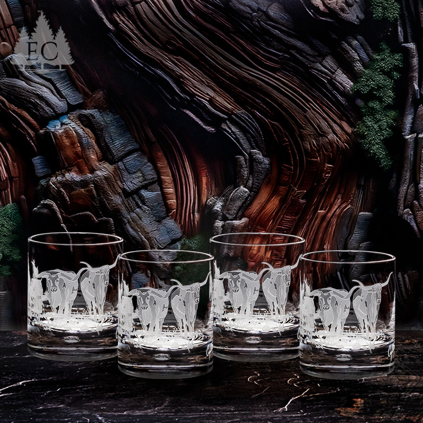 Hand Engraved Dishwasher Safe Glasses Steless Wine Glasses Set Of 4 - Rovsya  Texas Longhorn Whiskey Glasses