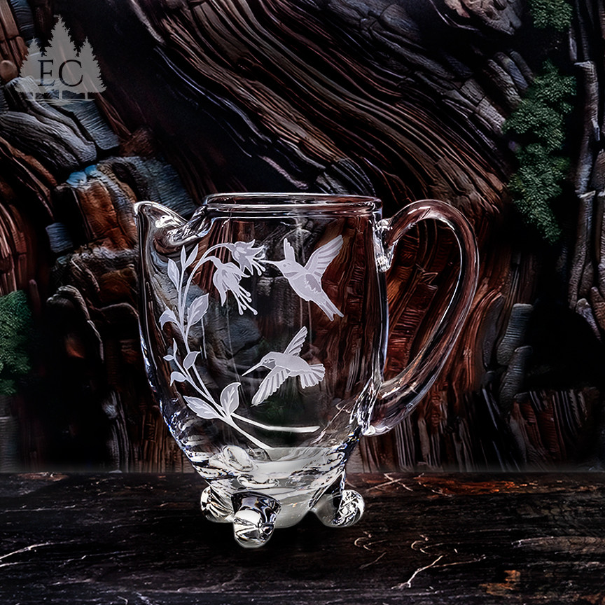 花瓶　HOYO CRYSTAL Hummingbird Fuchsia Footed Crystal Pitcher - Elements of Nature