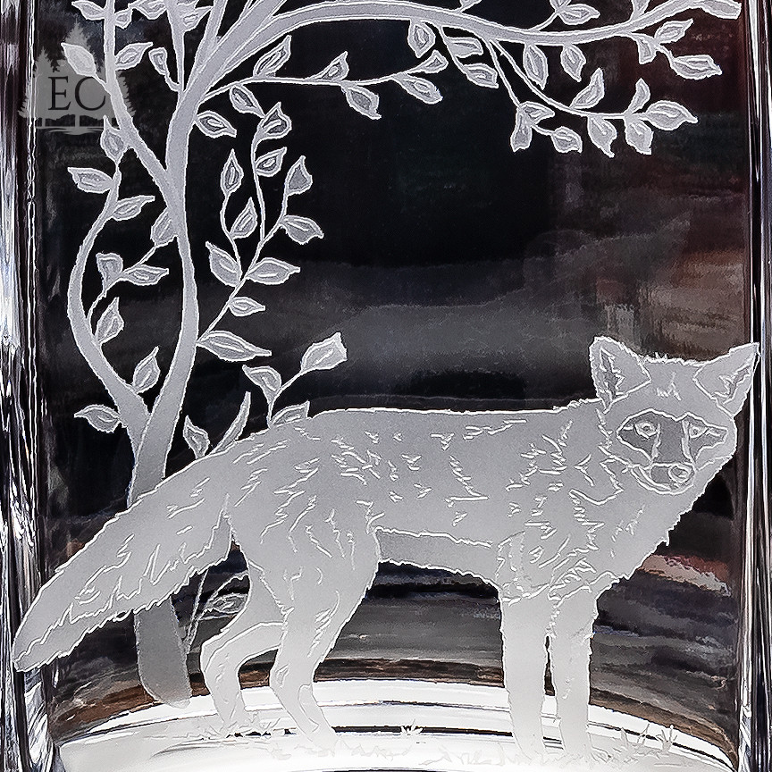 Fox Scene Square Crystal Pitcher - Wonders of Wildlife Collection