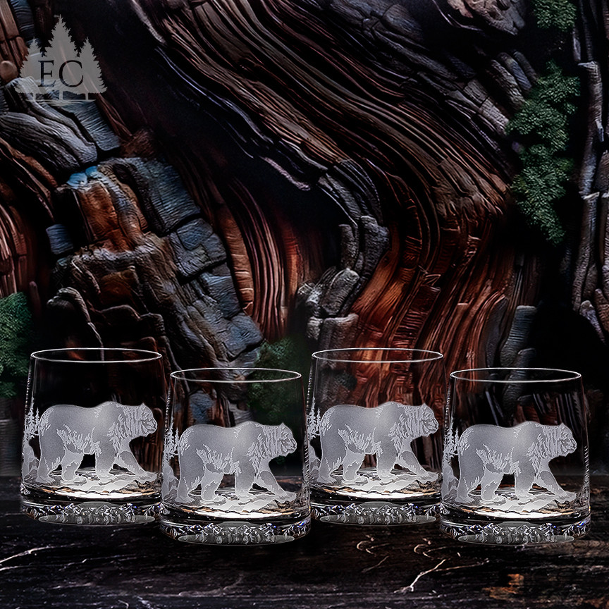 Grizzly Bear Crystal Rocks Glasses (Set of 4) - Wonders of