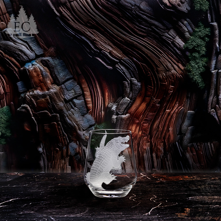 Alligator Crystal Stemless Wine Glasses (Set of 2) - Wonders of