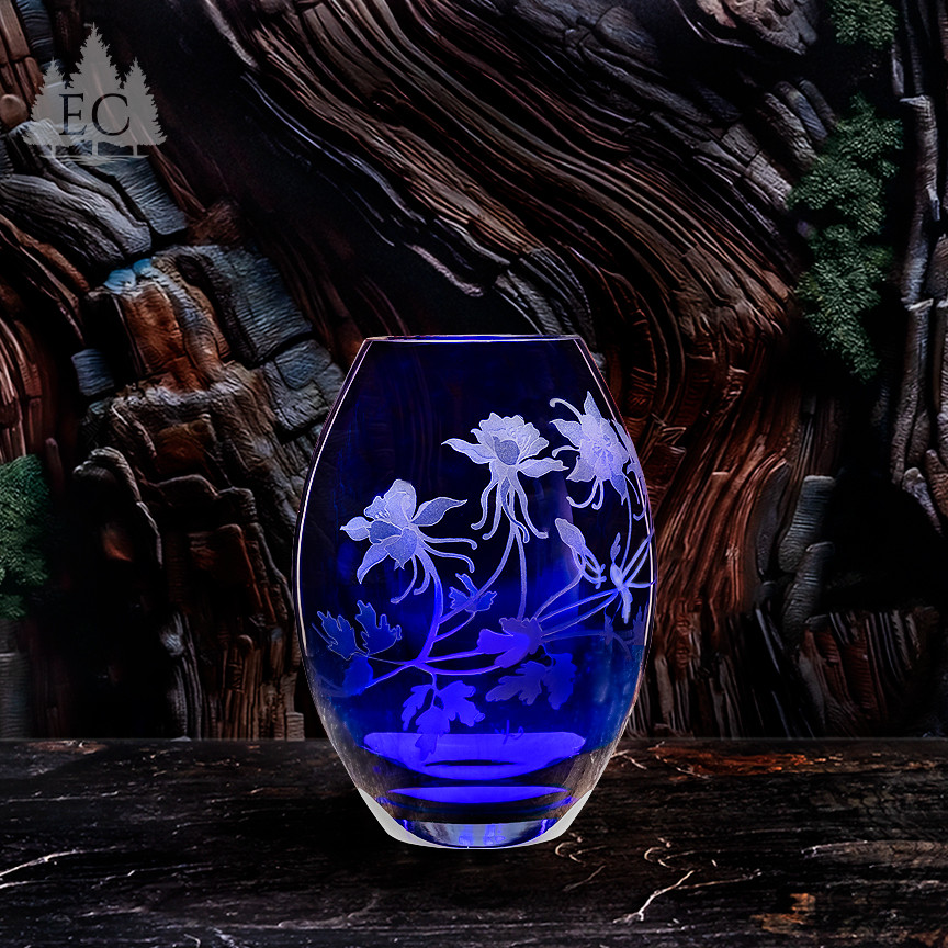 Columbine Cobalt Crystal Barrel Vase - Elements of Nature