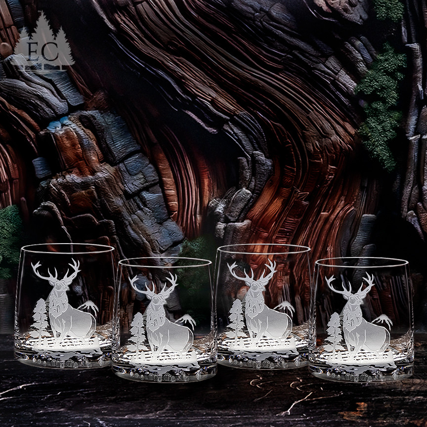 Gold Stag Deer Whiskey Glasses - Chef's Mandala Gourmet Store