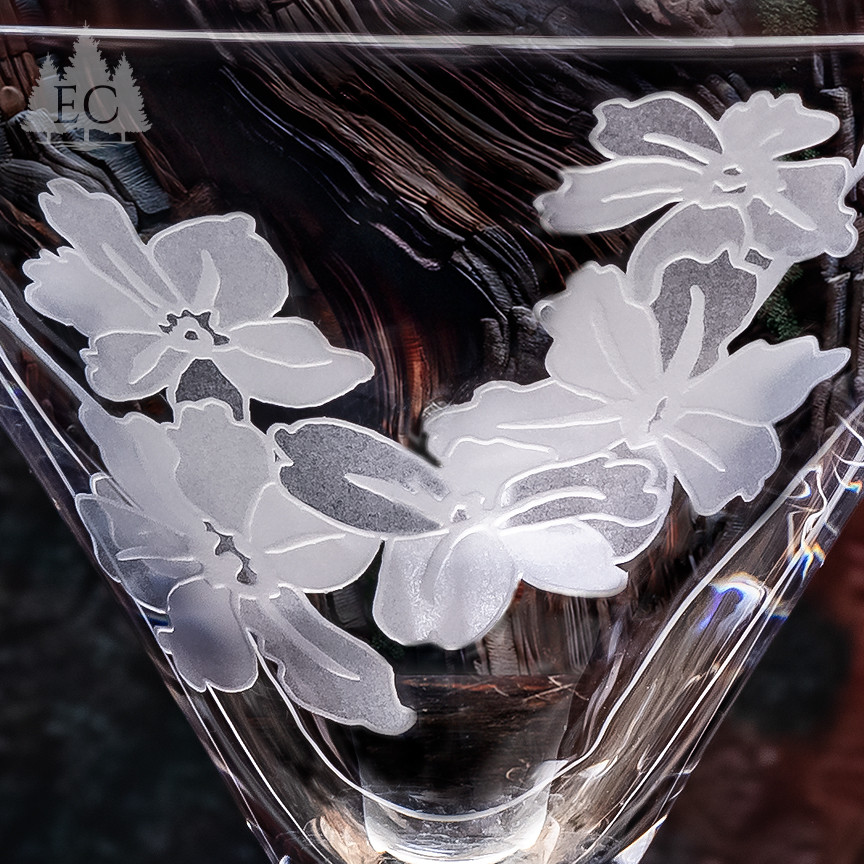 Marcolin Art Crystal マルコリン クリスタル 花瓶 C035 Chinese Jasmine Crystal Martini Glasses (Set of 4) - | Etched