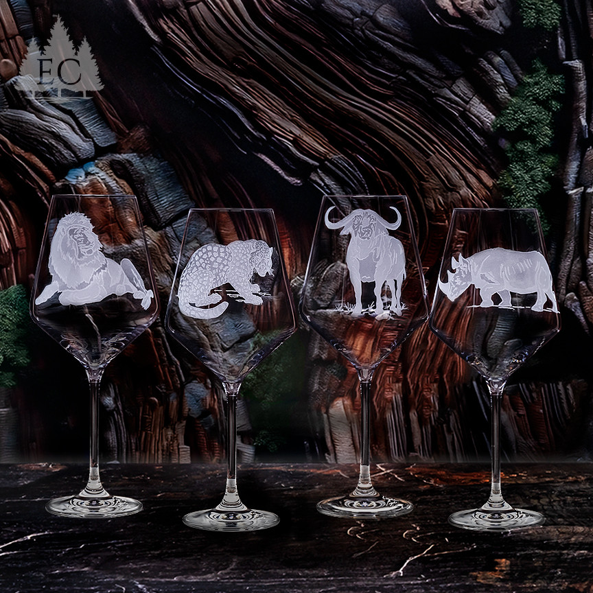 African Safari Crystal Red Wine Glasses, Set of 4
