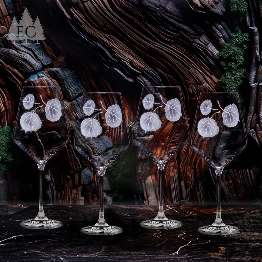 Aspen Leaves Crystal Red Wine Glasses (Set of 4) - Wonders of