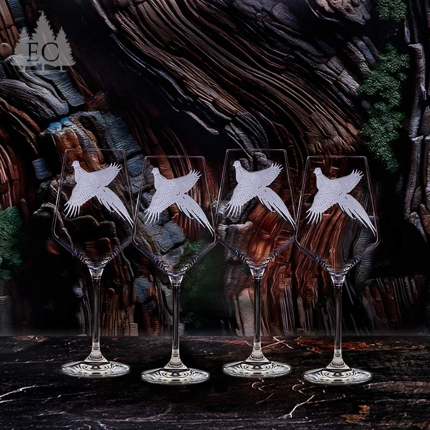 Pheasant Crystal White Wine Glasses, Set of 4