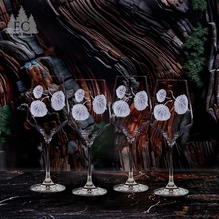 Aspen Leaves Crystal White Wine Glasses, Set of 4