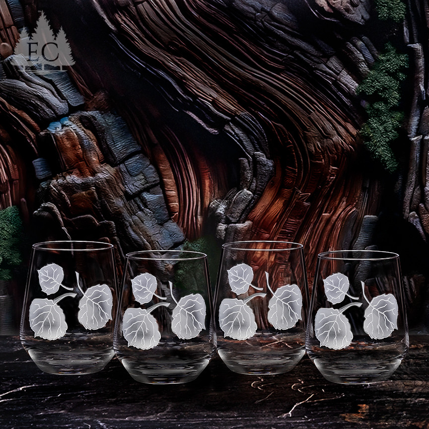 Aspen Leaves Crystal Stemless Wine Glasses (Set of 4) - Elements