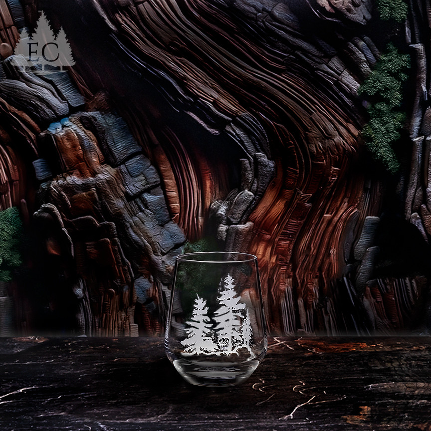 Pine Trees Crystal Stemless Wine Glasses (Set of 4) - Elements of