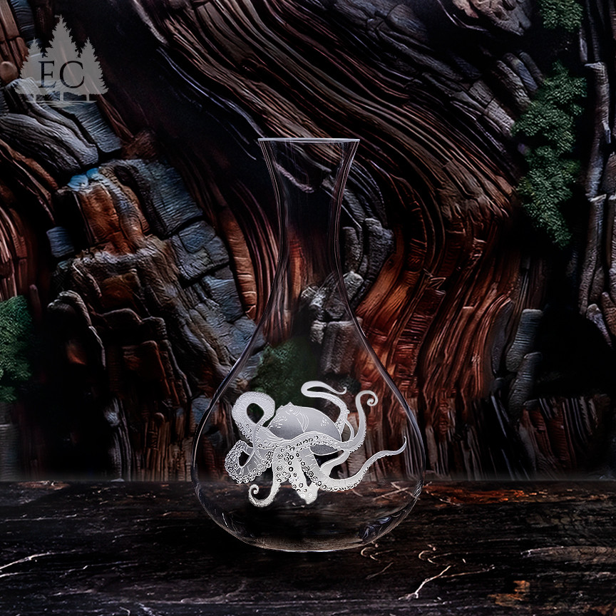 Octopus Crystal Wine Carafe - Maritime Collection | Etched Crystal