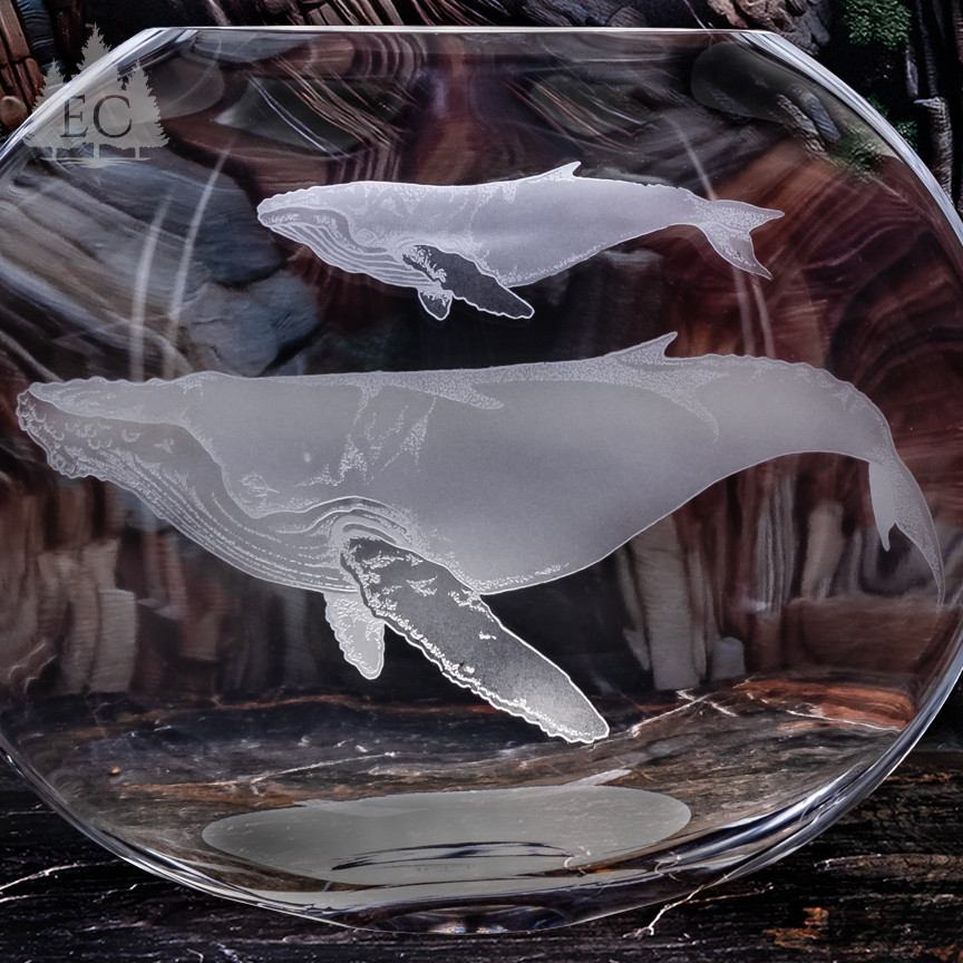 Humpback Whales Neo Oval Crystal Vase - Maritime Collection