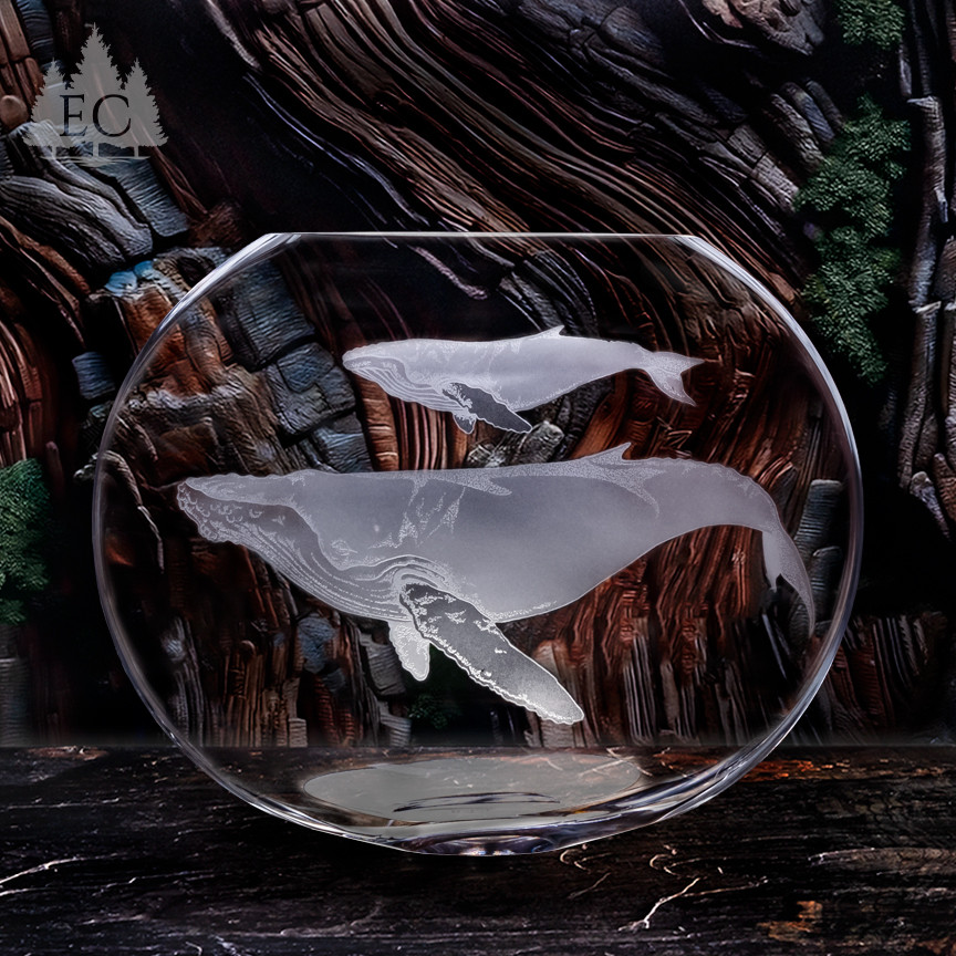 Humpback Whales Neo Oval Crystal Vase - Maritime Collection