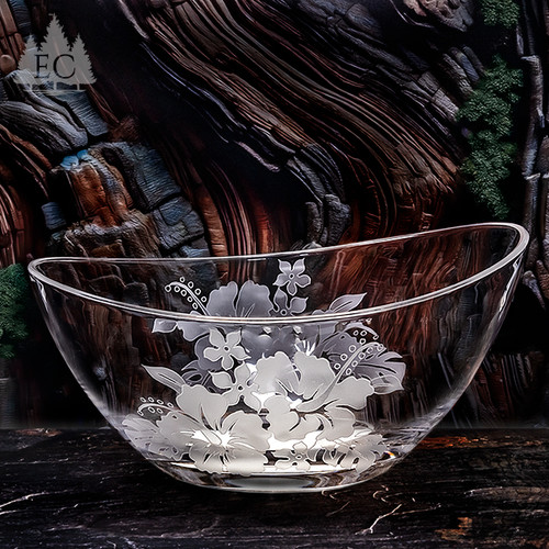 Hibiscus Oval Crystal Bowl - Front