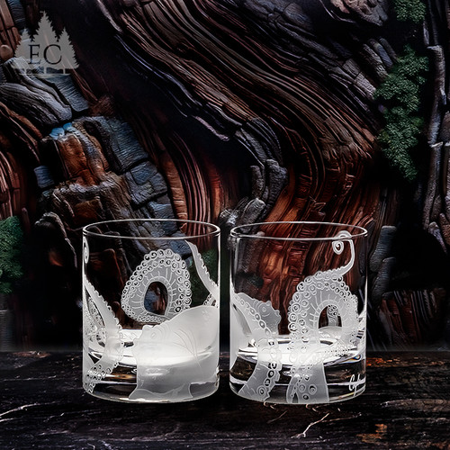 Octopus Wrapped Crystal Rocks Glasses, Set of 2