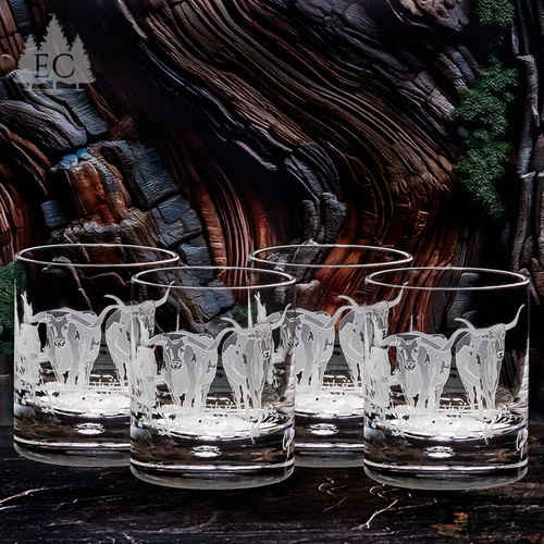 Longhorn Stampede Crystal Rocks Glasses, Set of 4