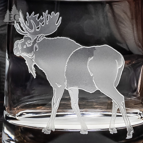 Hoofed Quartet Oval Crystal Rocks Glasses, Set of 4 - Moose Detail