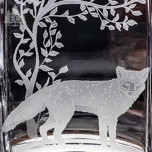 Fox Scene Square Crystal Pitcher - Detail