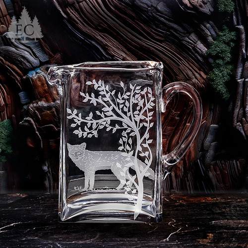 Fox Scene Square Crystal Pitcher - Front