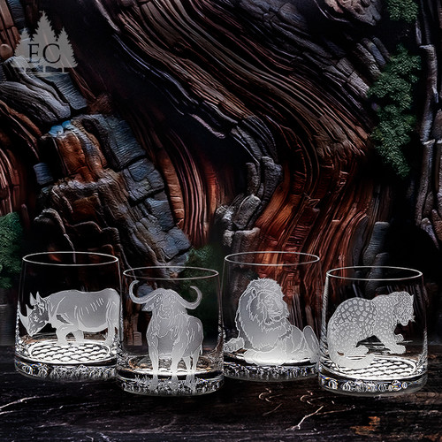 Tiger and Cubs Crystal Stemless Wine Glasses (Set of 4) - Wonders