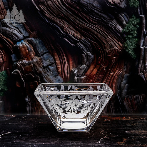 Cherry Blossom Wrapped Square Crystal Bowl