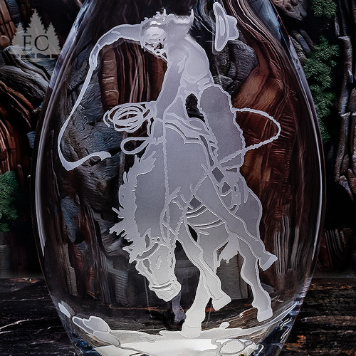 Bronco Rider Crystal Barrel Vase - Detail