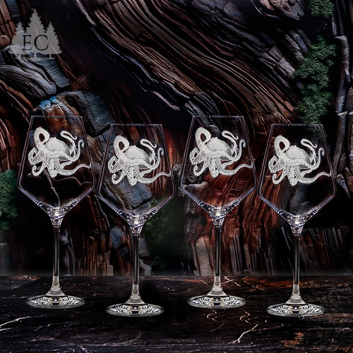 Octopus Crystal White Wine Glasses (Set of 4) - Maritime