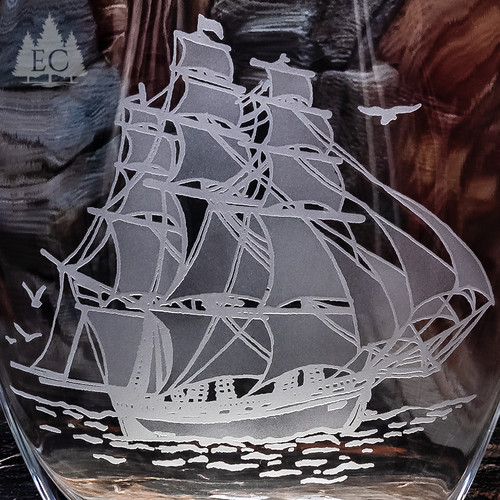 Tall Ship Crystal Vase - Detail Ship