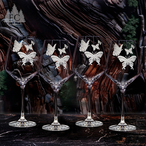 Butterflies Crystal Red Wine Glasses, Set of 4