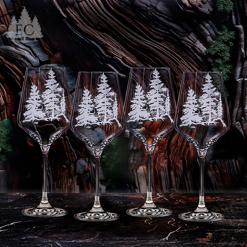 Pine Trees Crystal White Wine Glasses, Set of 4