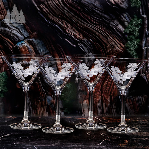 Chinese Jasmine Crystal Martini Glasses, Set of 4