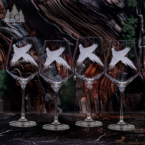 Pheasant Crystal Red Wine Glasses, Set of 4