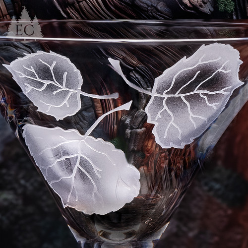 Aspen Leaves Crystal Martini Glasses, Set of 4 - Detail