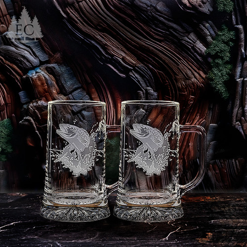 Bass with Fly Crystal Mugs, Set of 2