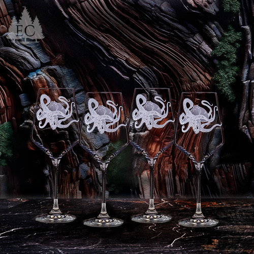 Octopus Crystal Red Wine Glasses (Set of 4) - Maritime Collection