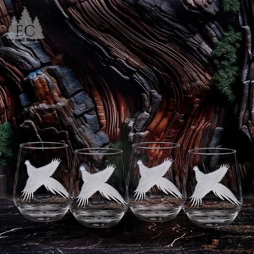 Pheasant Crystal Martini Glasses (Set of 4) - Wonders of Wildlife