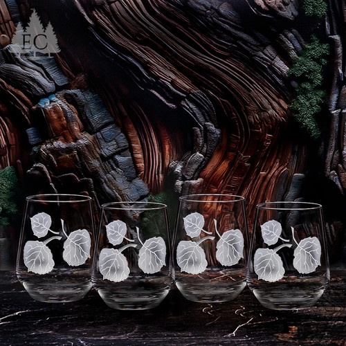 Aspen Leaves Crystal Stemless Wine Glasses (Set of 4) - Elements